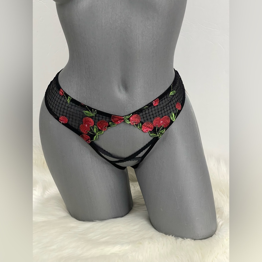 Victorias Secret Very Sexy Crotchless Cherry Embroidery Open-Back Panty. NWT